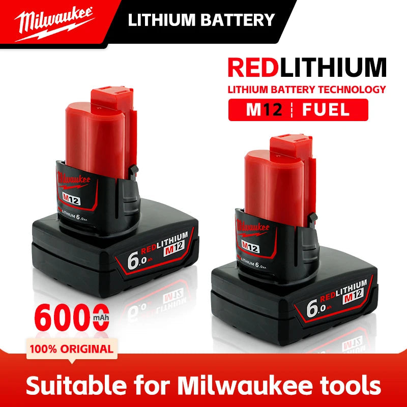 Milwaukee 12V Battery, Comes with Packaging Color Box  12V Battery M12B6 6000mAh  Rechargeable tool battery M12 Hot Promotion Good Vibrations