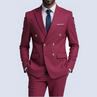 Suit (Blazer + Trousers) Men's Fashionable Gentleman Business Double-breasted Solid-color Banquet Host Casual Wedding Suit Good Vibrations