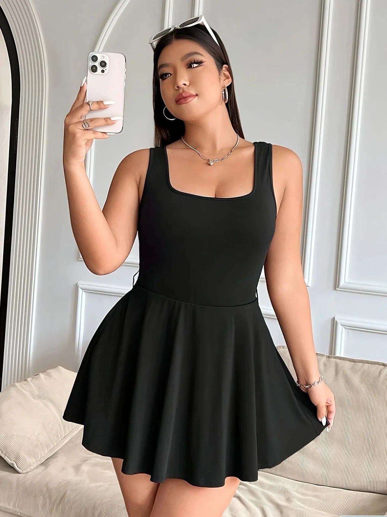 Popular hot products for spring, summer and autumn, home leisure and commuting elegant solid color large-size women's dress Good Vibrations