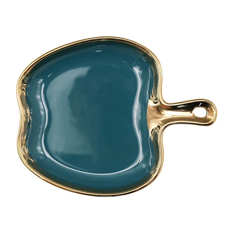 Dinner Plate with Handle Luxury Storage Tray Food Dessert Fruit Jewelry Trinket Dish Decorative Dinnerware Good Vibrations