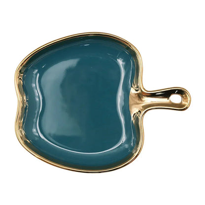 Dinner Plate with Handle Luxury Storage Tray Food Dessert Fruit Jewelry Trinket Dish Decorative Dinnerware Good Vibrations