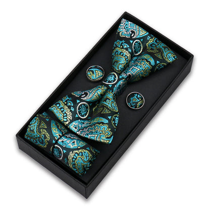 Bowtie For Men Set Gift Box Business Gift Fashion Bow Tie Pocket Square Cufflinks Set Bowtie 3pcs For Wedding Hanky Cravata Neck