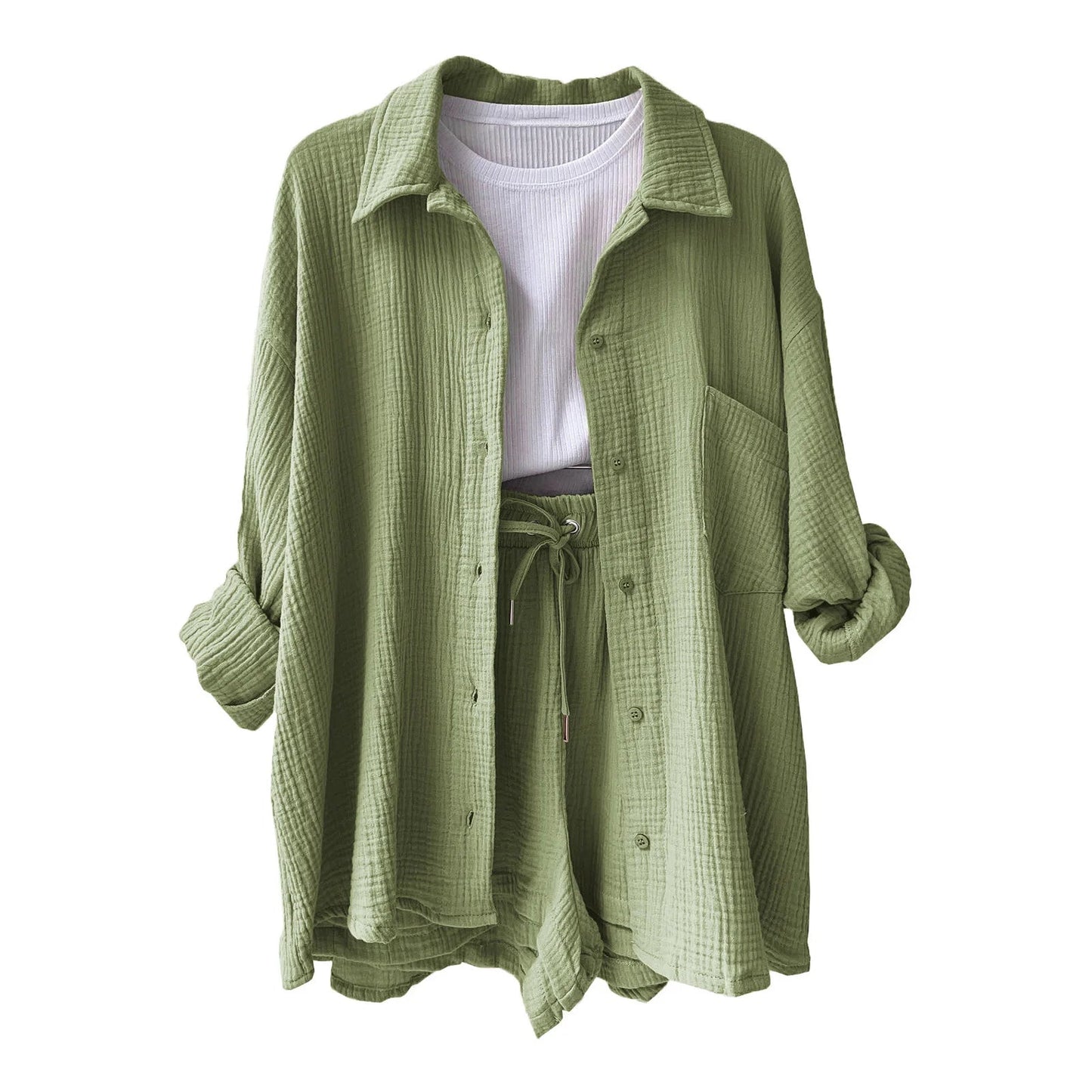 Women Summer Outfit Muslin Blouse Coat 2 Piece Clothing Women's Elegant Beach Holiday Women Set Female Coat Loose Suit Good Vibrations