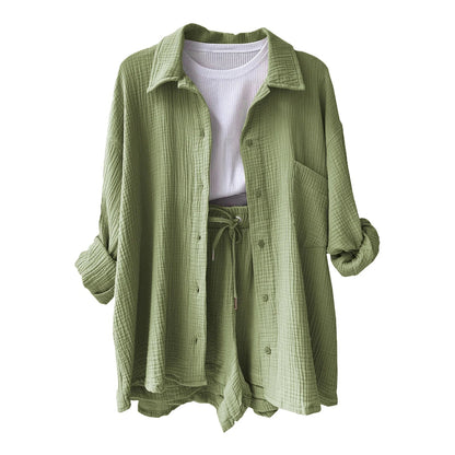 Women Summer Outfit Muslin Blouse Coat 2 Piece Clothing Women's Elegant Beach Holiday Women Set Female Coat Loose Suit Good Vibrations