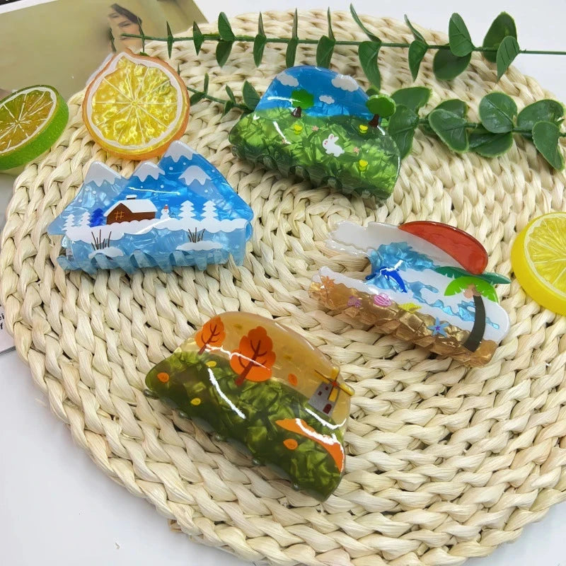 1pc Spring, Summer, Autumn, Winter Four Seasons Graffiti Claw Clip Women's Shark Clip New Rear Occipital Hair Clip Headwea Good Vibrations