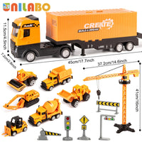 Alloy Construction Vehicles Toy Set for Ages 3-8-STEM Toys with Container Truck/Tower Crane/Excavator, Perfect Birthday Gift Good Vibrations