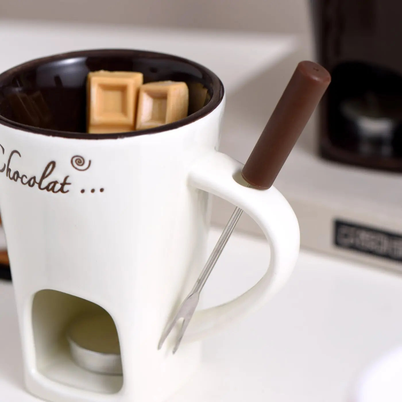 Hot Chocolate Fondue Mug Ceramic Mini Chocolate Melting Cup Butter Warmer Heating Tableware Creative Household Drinking Utensils Good Vibrations