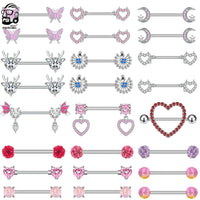 A Pair Cute Heart Dangled Nipple Piercings Barbell for Women Pink Color Moon Butterfly Shaped Sexy Nipple Rings Shield Bar Sets Good Vibrations Adult Super Store
