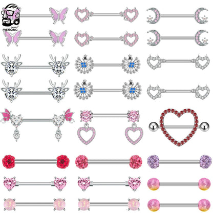 A Pair Cute Heart Dangled Nipple Piercings Barbell for Women Pink Color Moon Butterfly Shaped Sexy Nipple Rings Shield Bar Sets Good Vibrations Adult Super Store