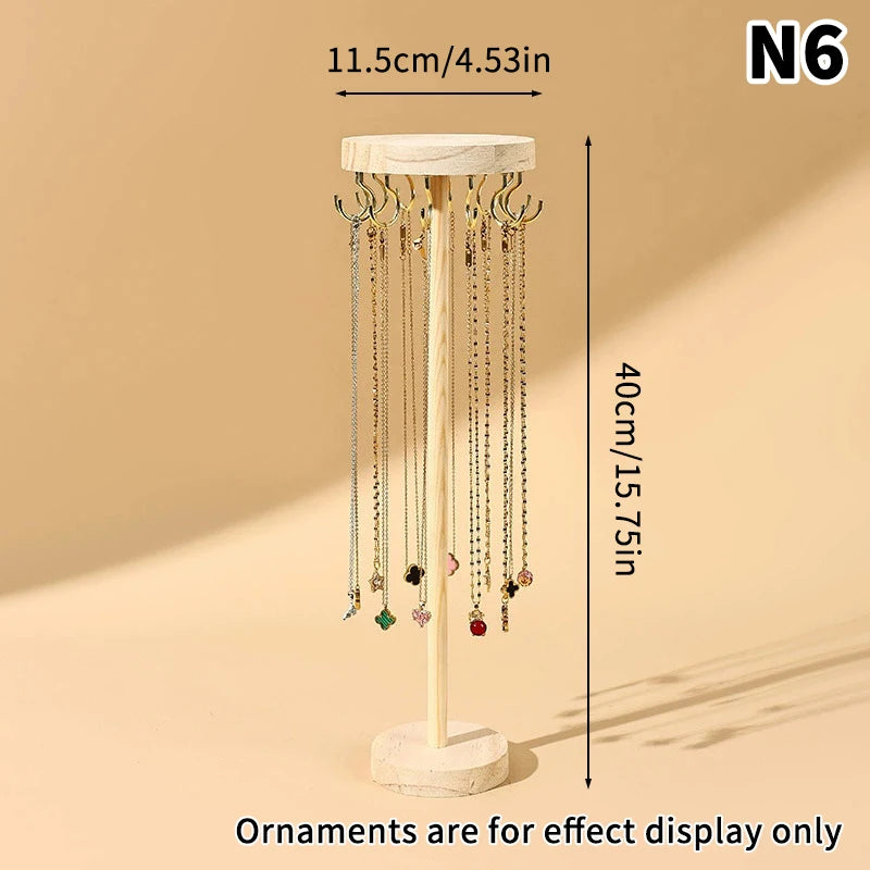 Necklace Holder Organizer Jewelry Tree Stand With 12/18 Metal Hooks Wooden Necklace Display Tower For Home Or Show Selling Use