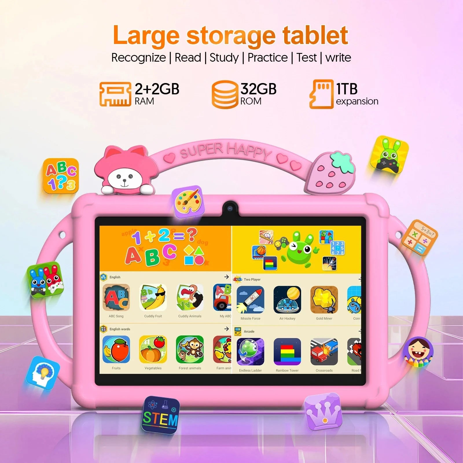 7-inch Android 13 children's tablet, 5G WiFi tablet, quad-core processor, 4GB (2g+2g-memory expansion) RAM+32GB ROM, with parent Good Vibrations