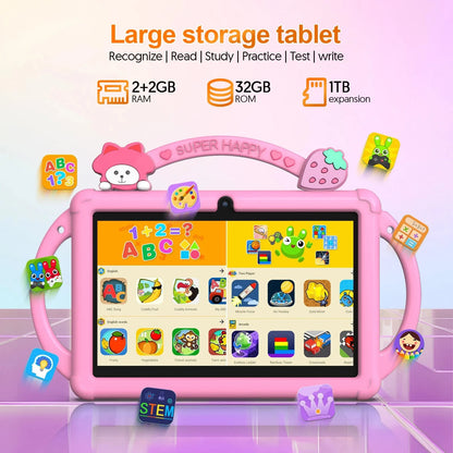 7-inch Android 13 children's tablet, 5G WiFi tablet, quad-core processor, 4GB (2g+2g-memory expansion) RAM+32GB ROM, with parent Good Vibrations