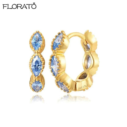 925 Sterling Silver Needle Summer Blue Earrings Trend 18K Gold Hoop Earrings for Women Fashion Puncture Jewelry Ear Accessories Good Vibrations