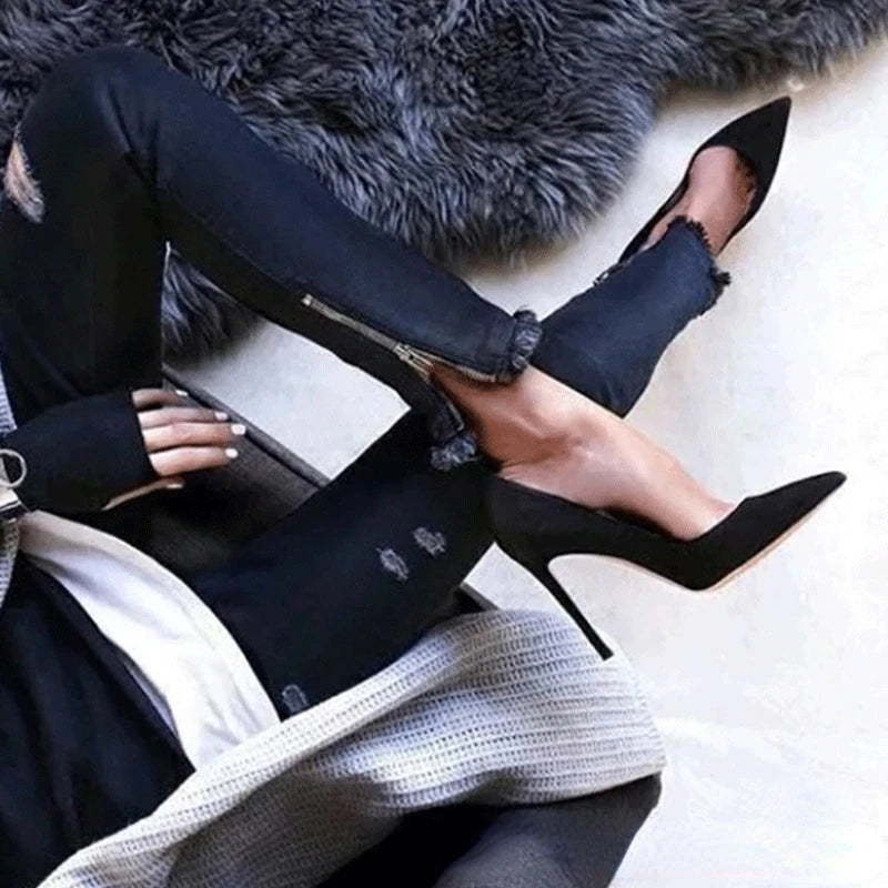 High Heels Women Suede Stiletto Pump Single Shoes Professional Ol Work Shoes Black Pointed Toe Sexy Party Black Wedding Shoe Good Vibrations