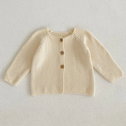Toddler Baby Girls Knitted Cardigan Clothes for Spring Autumn Solid O-Neck Kids Knitwear Sweater Coat Good Vibrations