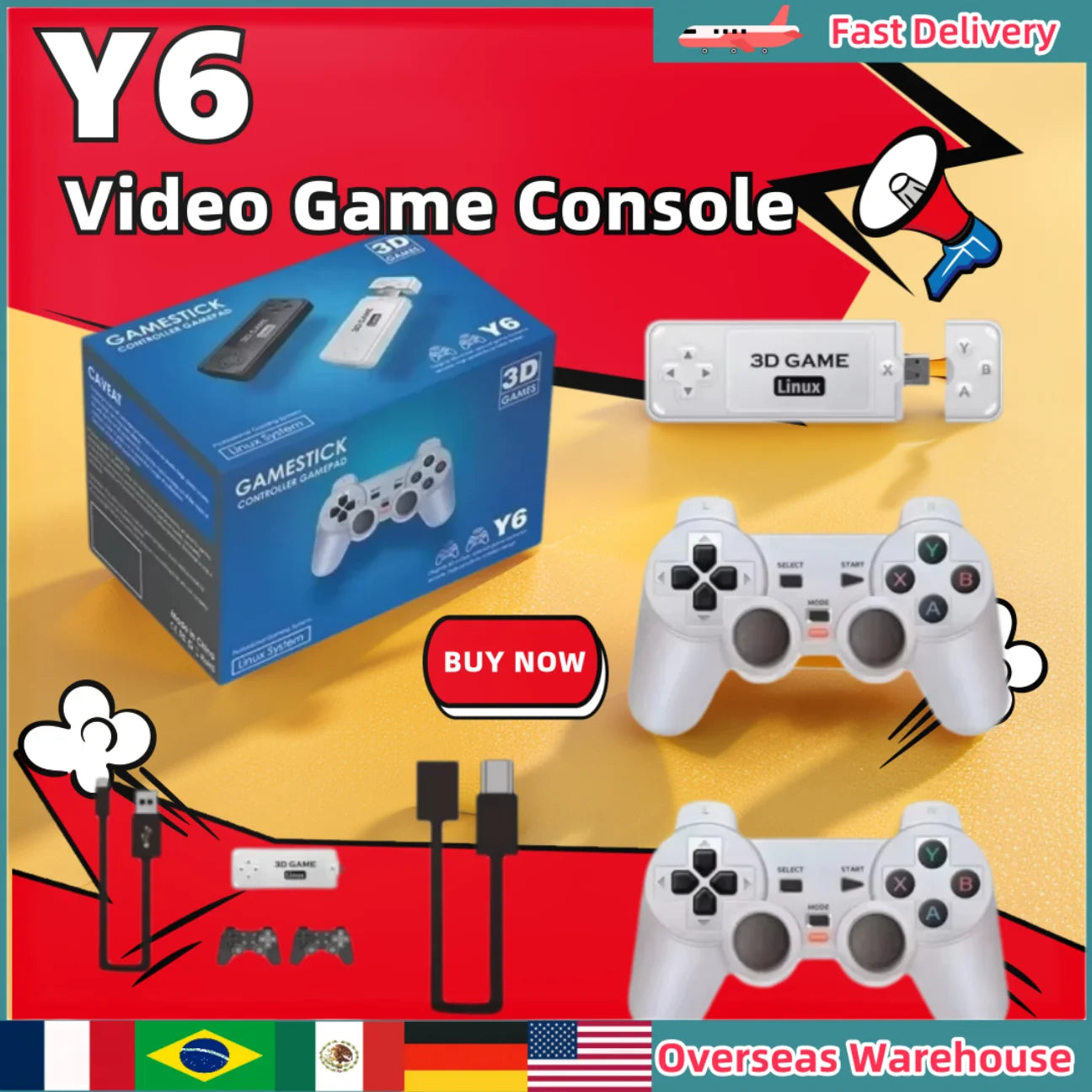 Y6 Game Stick Retro Video Game Console 2.4G Wireless Controller 4K HD TV Video Portable Handheld Game Console Family Multiplayer Good Vibrations