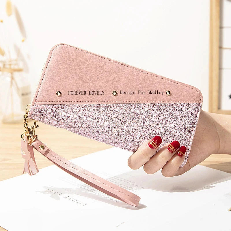 Fashion Women's Pu Leather Long Wallets Sequins Patchwork Glitter Wallet Coin Purse Female Wallets Girls Gifts Wholesale Good Vibrations