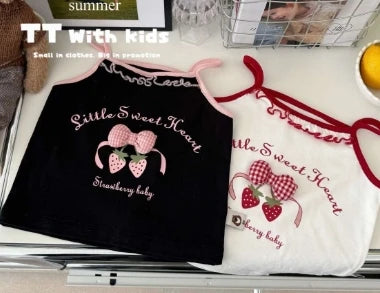 Girls T-shirt 2025 Summer New Childrens Clothing Korean Wind Girl Baby Sweet Lace Lovely Halter Vest Casual Simple Daily Good Vibrations
