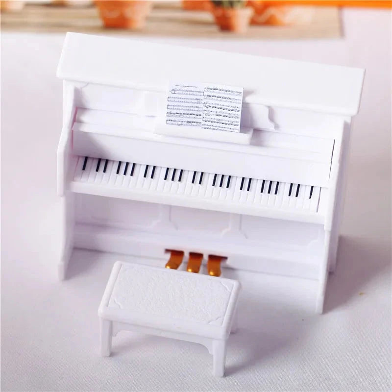 Dollhouse Mini Furniture Living Room Scene Model Miniature Piano and Piano Stool, Play House Home decoration ornaments Good Vibrations