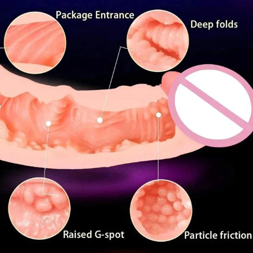 3D tight vagina cover silicone male masturbator with textured interior design.