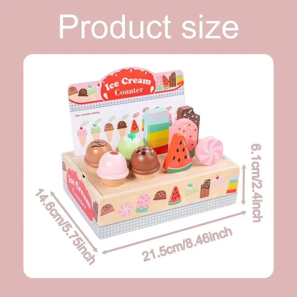 Wooden Role-playing Ice Cream Toy Play House Pretend Play Counter Playset Pretend Toys Miniature Montessori Good Vibrations