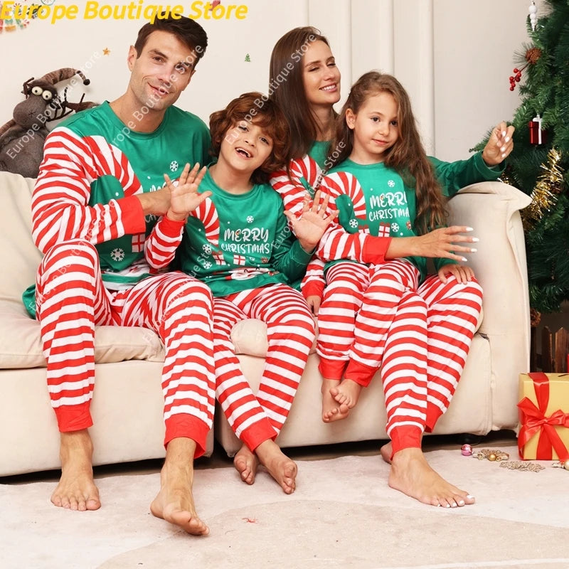 2026 Happy New Year's Clothes Gift Cartoon Family Cute Christmas Pajamas Set Mother Father Kids Matching Outfits Xmas Look Pjs Good Vibrations