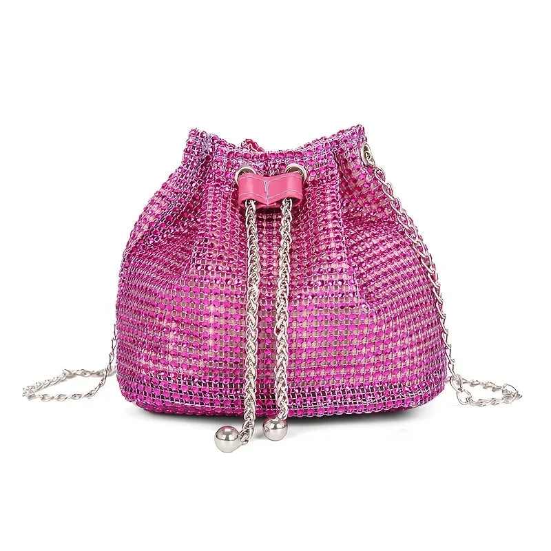 Women's Crossbody Bag with Embellished Cord Strass, Multifunctional Bucket Bag Formal Daily Use Good Vibrations