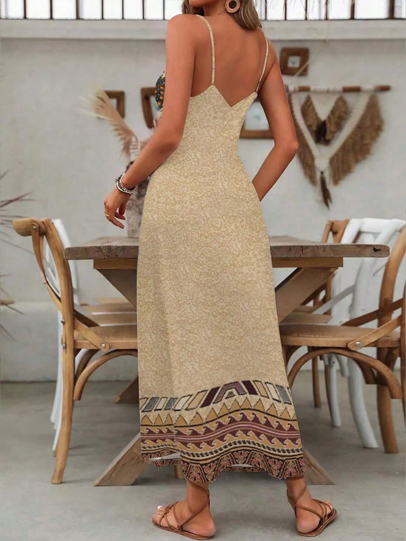 Women's Fashion Western Ethnic Print Casual Suspender Dress Good Vibrations
