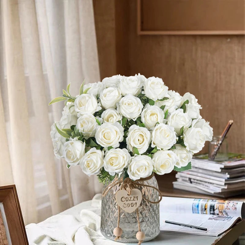 10 Heads Artificial Flowers Scrapbooking Silk Roses Christmas Wedding Party Bouquet Household Products Vases for Home Decoration Good Vibrations