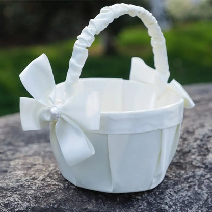 Fashion Lace Wedding Flower Basket Rose Flower Ribbon Bow Satin Bow Hanbag Tote Bag Storage Bag Flower Girls Basket Party Good Vibrations