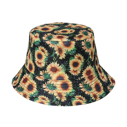 Fashion Women Sunflower Print Cotton Bucket Hats Spring Summer Girl Lady Outdoor Panama Fisherman Cap Hat For Women DropShipping Good Vibrations