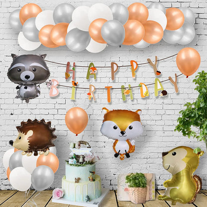 Woodland Animals Birthday Decoraiton Balloon Fox Hedgehog Raccoon Deer Bear Helium Foil Balloons Forest Theme Party Decor Good Vibrations