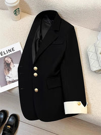 Single Breasted Notched Blazer Jackets Fashion Women Solid Long Sleeve Office Lady Blazers Casual Spring Autumn Female Clothes Good Vibrations