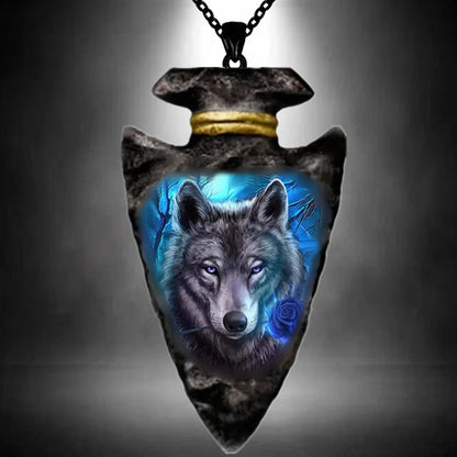 Creative Black Triangle Chain Pendant Animal Wolf Head Necklace Hip Hop Necklaces for Men Animal Jewelry Stainless Steel Gift Good Vibrations