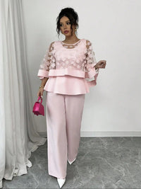 Plus Size Women's Two-Piece Set, Casual Floral and Plain Design, Moderate Thickness for All Seasons Good Vibrations