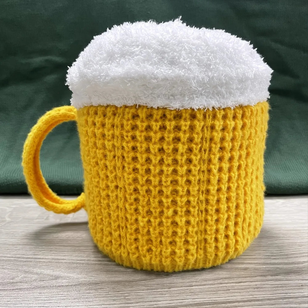 3D Beer Cup Hat Funny Creative Knitted Pullover Cap Autumn Winter Versatile Unisex Warm Hairline Cap Beer Lovers' Year Presents Good Vibrations