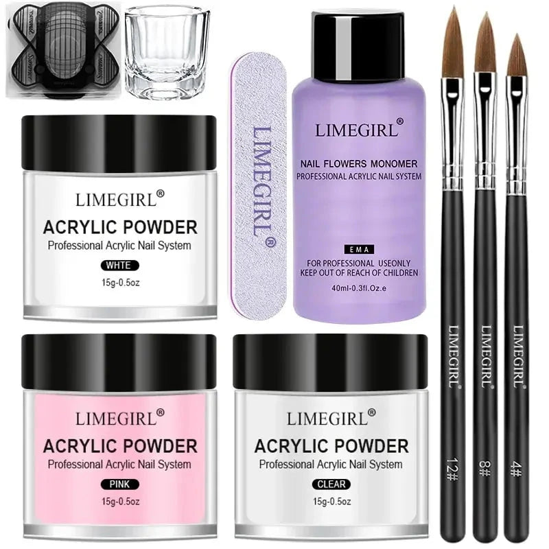 Nail Acrylic Powder and Liquid Monomer Nails Art Decoration For Manicure Set Kit Crystal Nail Glitter 3D Nail Tips Carving Tools Good Vibrations