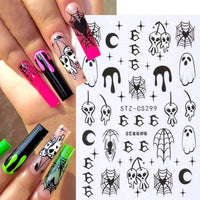 Halloween Stickers for Nails Pumpkin Ghost Skull Design Art Self-Adhesive Spider Web Decals Decoration DIY Manicure Accessories Good Vibrations