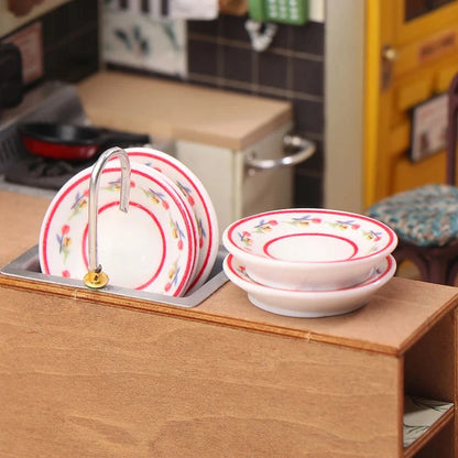 Dollhouse Simulation Plates Set of 5, 1/12 Scale Kitchen Accessories for Pretend Play Good Vibrations