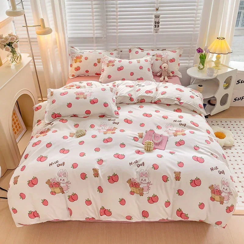 Cartoon Style Bed Sheet Set For Kids Cute Bunny Printed Bedding Set Breathable Durable постельное белье 이불세트 Queen/King Bedding Good Vibrations