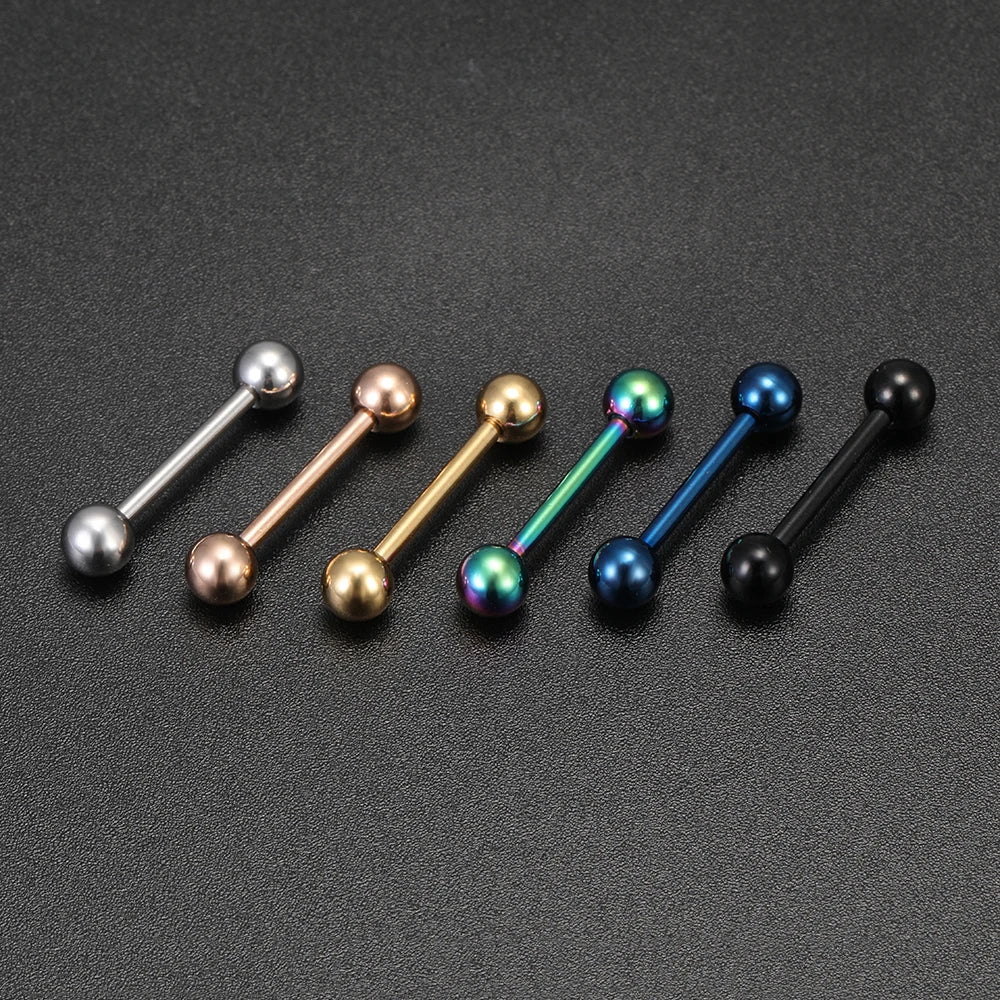 ZS 1Piece 14G Oil Luminescence Tongue Piercing Rings Stainless Steel Tongue Stud Skull Star Studs Earrings BCR Piercings Jewelry Good Vibrations Adult Super Store