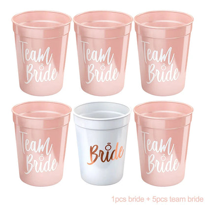 1Set Bachelorette Party Team Bride Plastic Drinking Cups Bridal Shower Gift Bride to be Hen Party Supplies Wedding Decorations Good Vibrations
