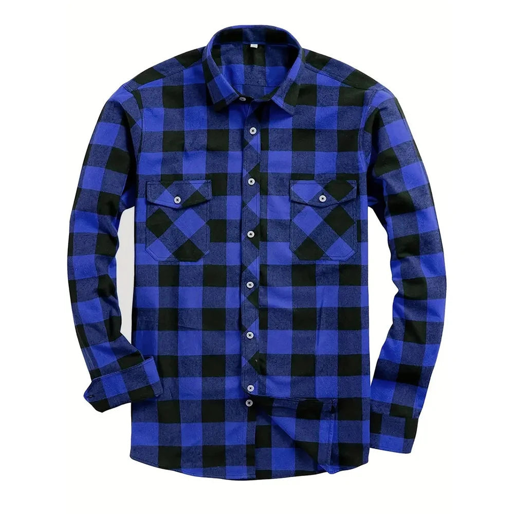 New Plaid Flannel Shirt for Men Long Sleeve Casual Shirts Spring Autumn Button -up 2-Pocket Colthing Tops Classic Men's Shirts Good Vibrations