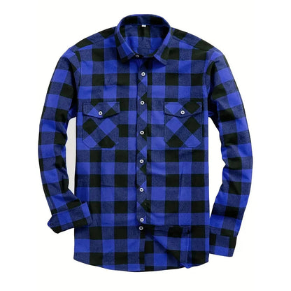 New Plaid Flannel Shirt for Men Long Sleeve Casual Shirts Spring Autumn Button -up 2-Pocket Colthing Tops Classic Men's Shirts Good Vibrations