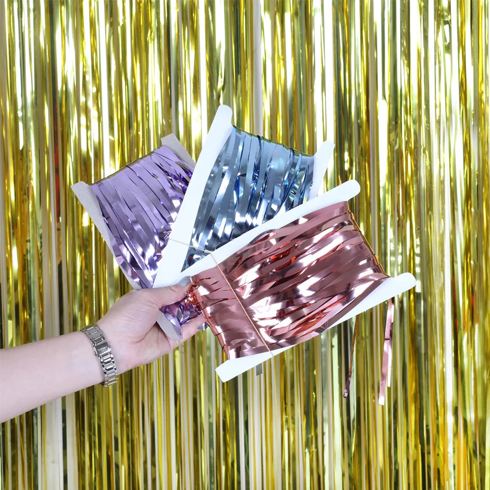 2/3/4M Party Background Wedding Decor Foil Fringe Curtain Sequin Bachelorette Photo Backdrop Wall Curtain Birthday Baby Shower Good Vibrations