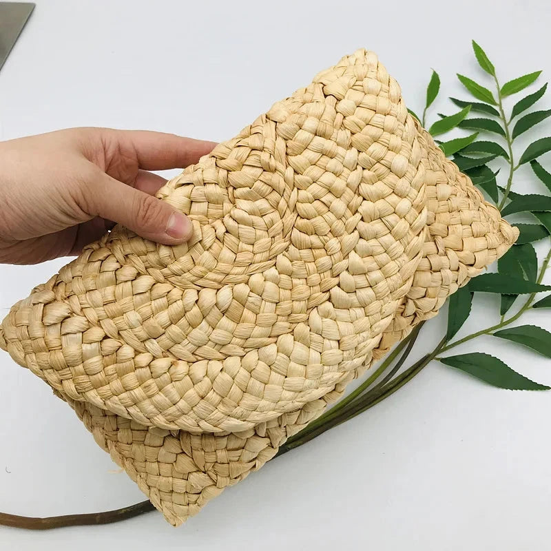 Corn Husk Weave Dinner Clutch Bag Women's Fashion Simple Solid Straw Large Purse Woman Summer Casual Vacation Ladies Wallet 2025 Good Vibrations