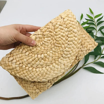 Corn Husk Weave Dinner Clutch Bag Women's Fashion Simple Solid Straw Large Purse Woman Summer Casual Vacation Ladies Wallet 2025 Good Vibrations