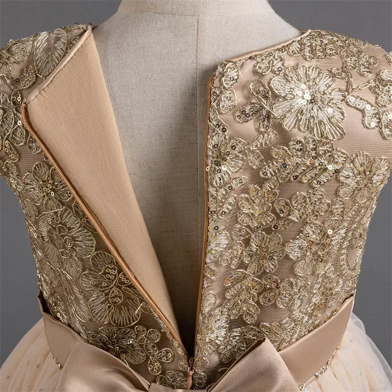 2024 Teen Girls Bridesmaid Flower Dresses for Wedding Elegant Luxury Party Sequin Lace Princess Evening Dress Birthday Prom Gown Good Vibrations
