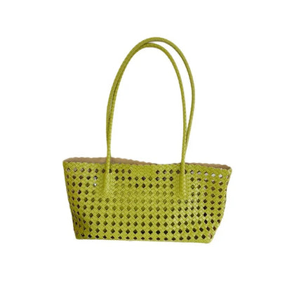 2026 New Fashion Hollow Out Woven Tote Bag for Women Large Capacity Commute Single Shoulder Handbag for Summer Good Vibrations