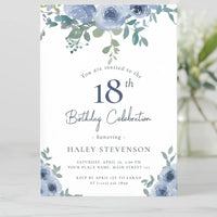 5/20/100pcs 18th birthday invitations, Watercolor Blue Floral birthday invitations 18, Sunflower Birthday Invitation Good Vibrations